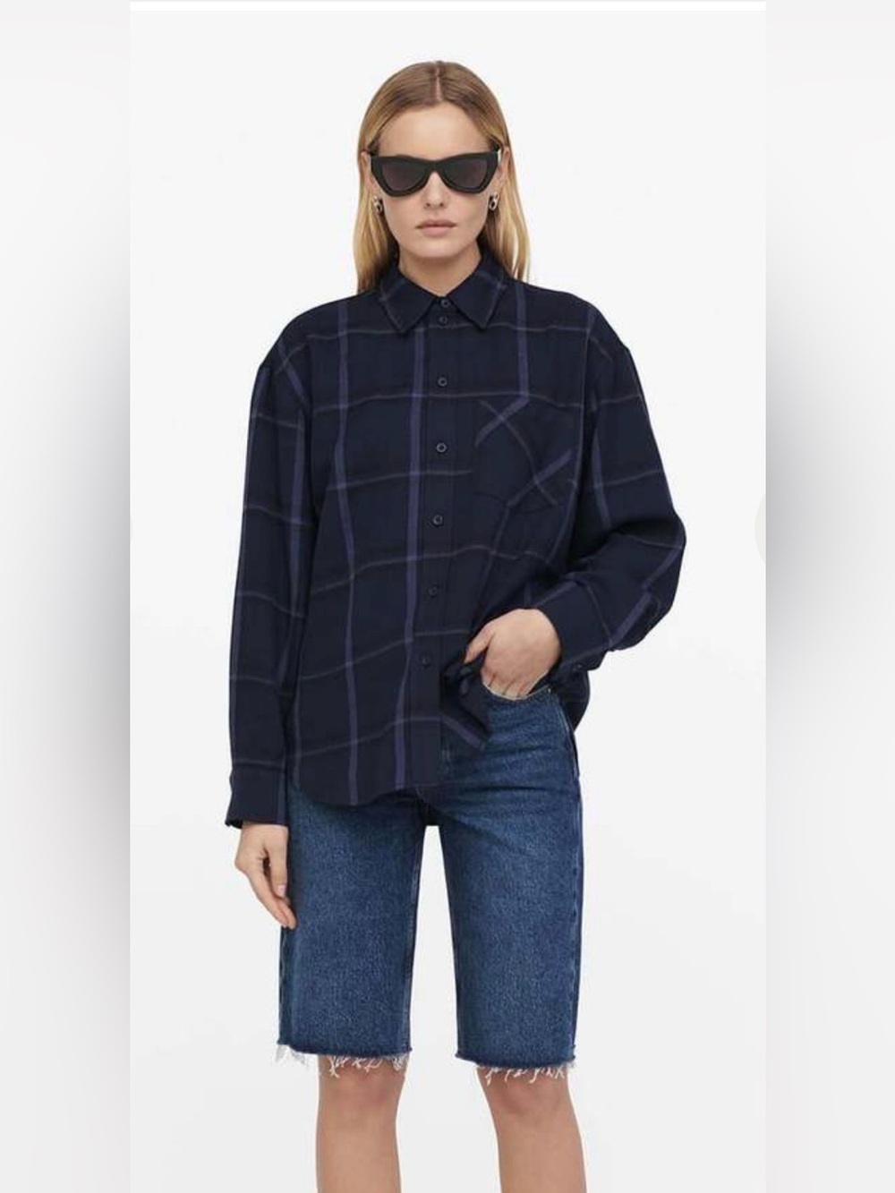 ANINE BING Sam Shirt - Blue Plaid Size M - Picture 12 of 13